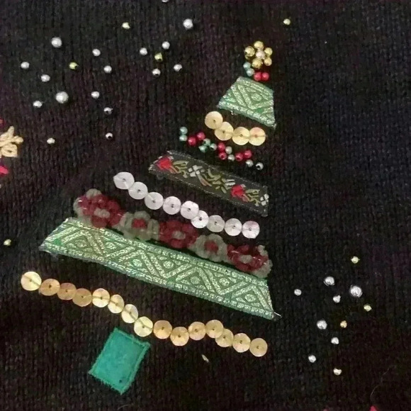 Vintage Christmas Beaded Sequin Sweater Cardigan Size Medium Ugly Christmas - Picture 4 of 15